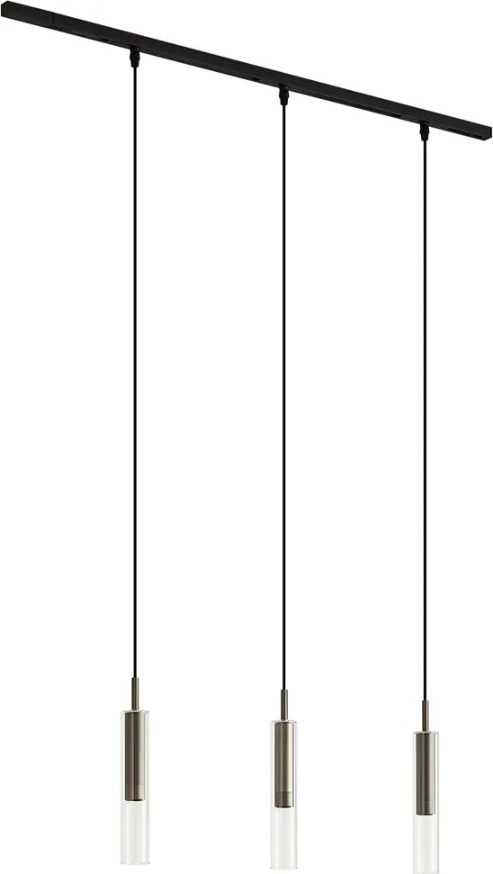 Nowoczesny system szynowy czarny z 3 lampami wiszącymi Gunmetal 1-fazowy - Slimline Loyce