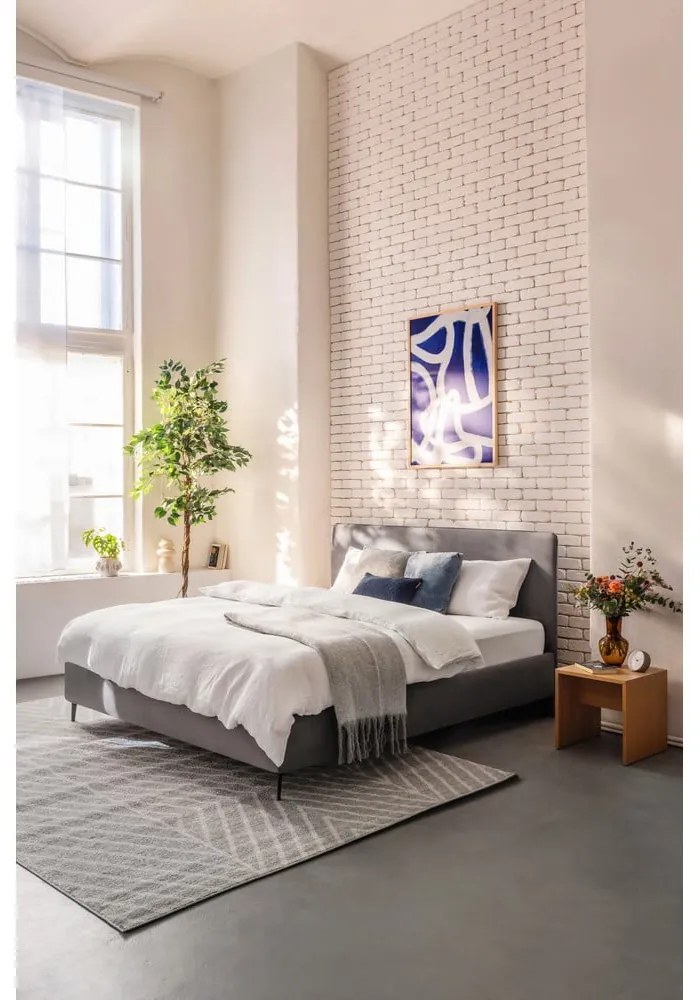 Szare tapicerowane łóżko dwuosobowe ze stelażem 160x200 cm Noira Slim – Bonami Selection