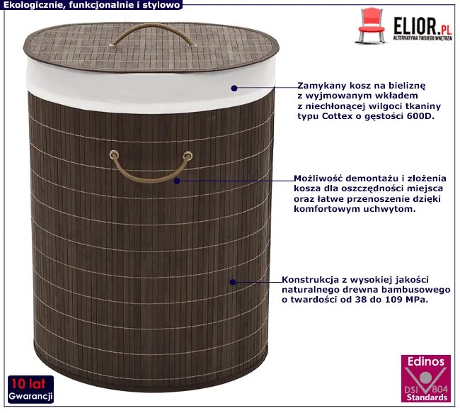 Bambusowy owalny pojemnik na pranie  ciemnobrązowyM9-D63
