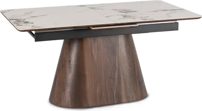 Zestaw Stół Rozkładany Ceramiczny LIZBONA 160-200 cm Biały Marmur/Orzech i 4 Krzesła Tapicerowane GRENADA Kremowe