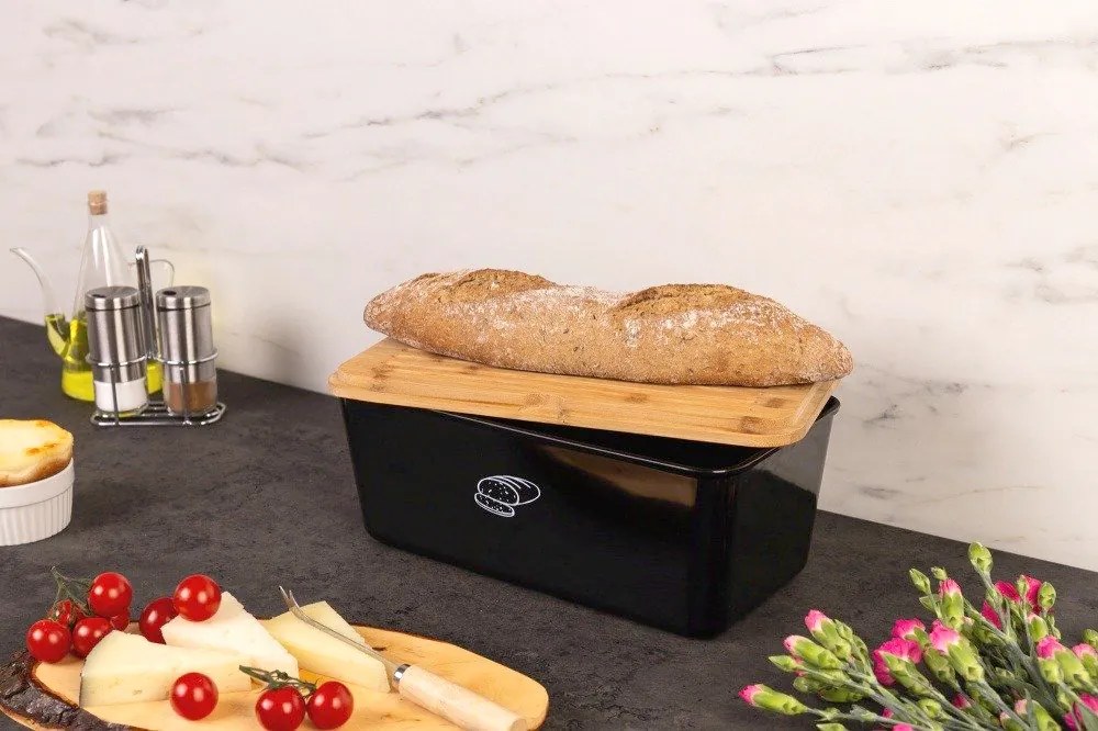 Chlebak z pokrywą, schowek na pieczywo z dwustronną deską do krojenia 2w1