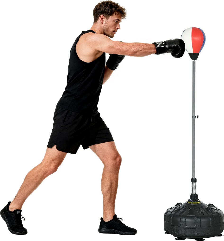 SPORTNOW Piłka treningowa, regulowana wysokość 147-165cm, podstawa do napełniania, Stal, Czerwony+Czarny+Biały