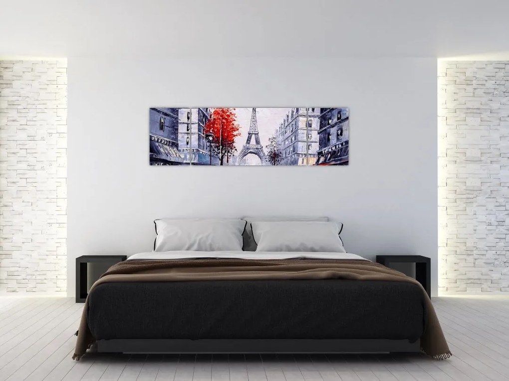 Obraz ulicy w Paryżu, obraz olejny (170x50 cm)