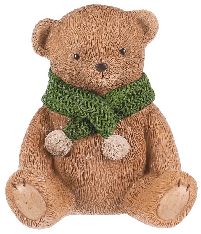 Dekoracja Niedźwiedź z zielonym szalikiem, żywicapoliestrowa, 10 cm