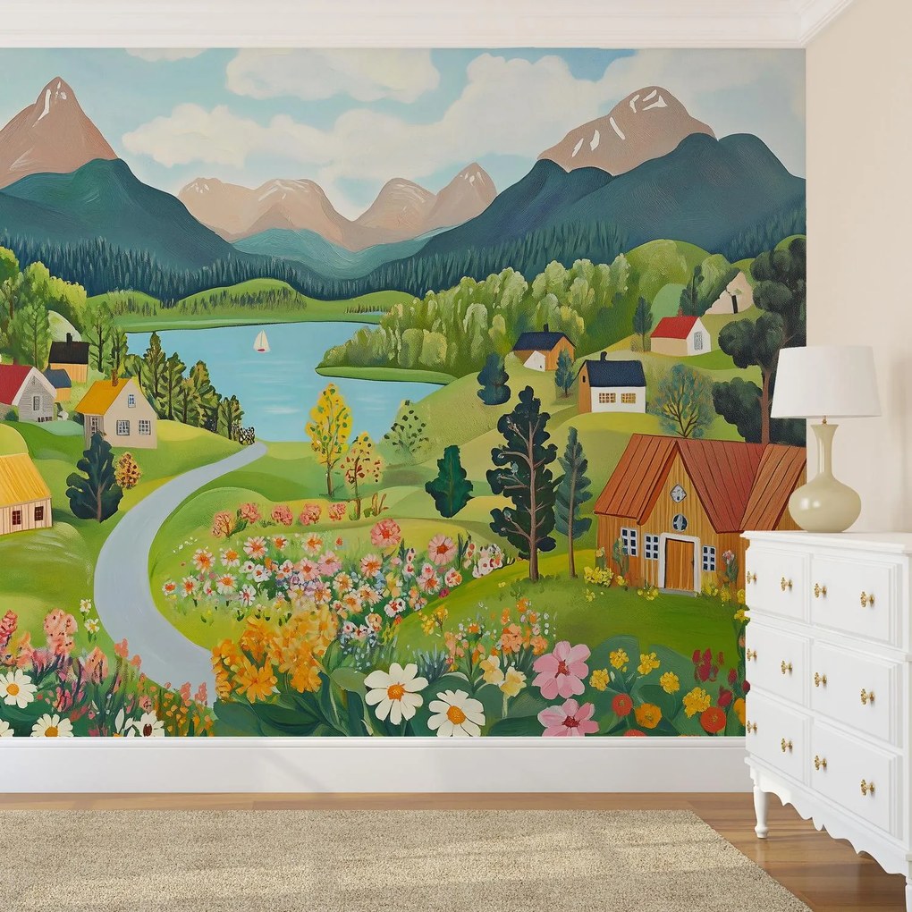 Fototapeta - Wioska w górach (196x136 cm)