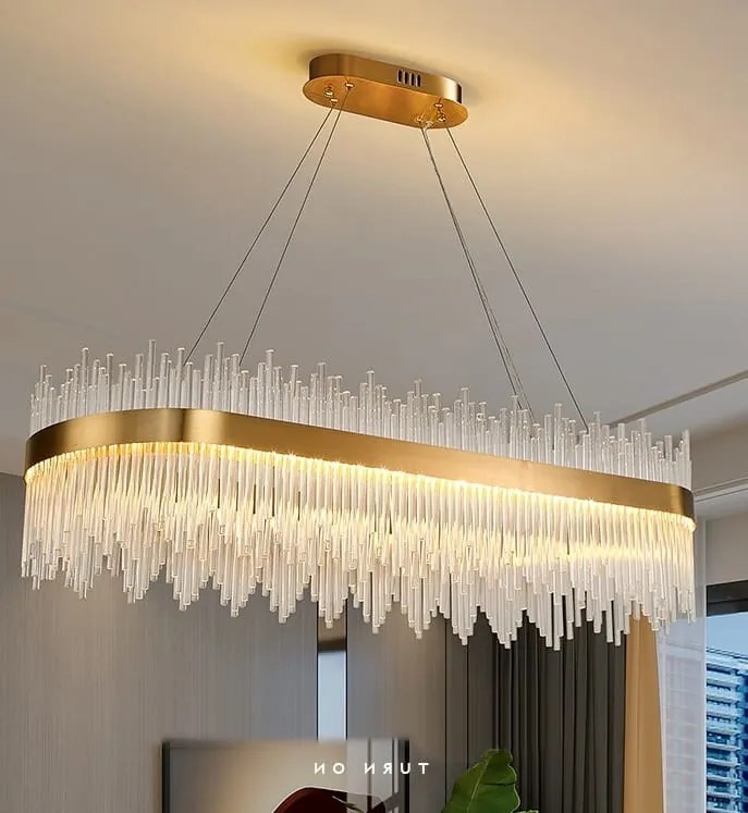 Dora Cristal Long 100cm - długi żyrandol kryształowy LED do salonu nad stół, regulowana barwa światła