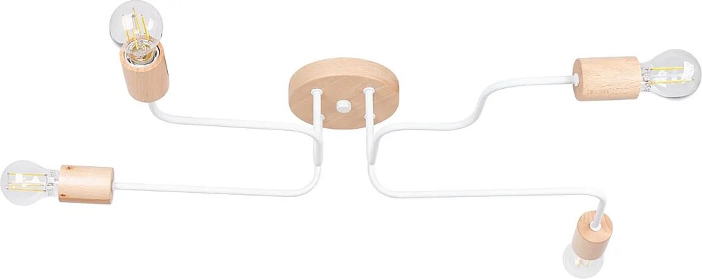 Żyrandol Loft Timbo, Stal/Drewno - 4 Źródło - L.75 X H.16.5 Cm - Biały/Naturalne Drewno