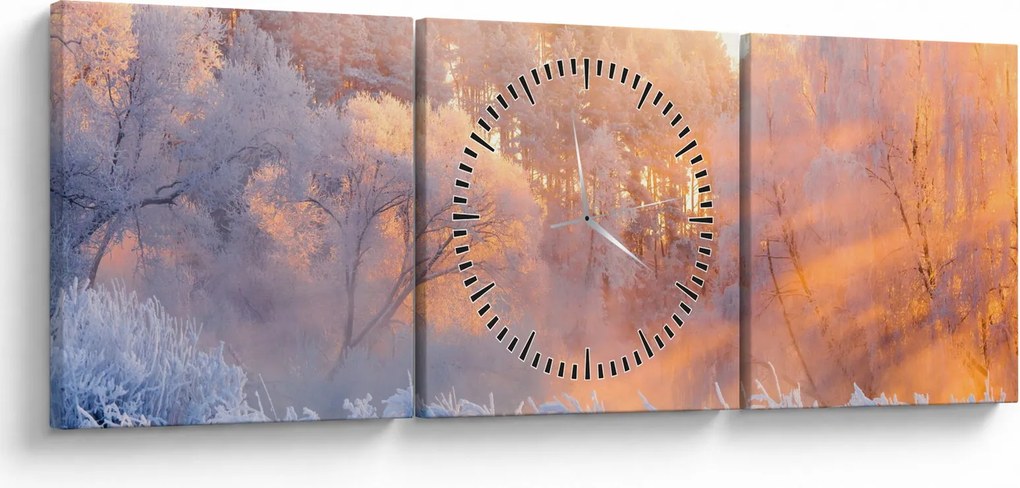 Obraz - Mroźny świt (z zegarem) (90x30 cm)