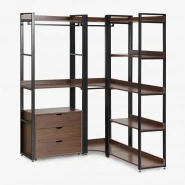 Modułowa Otwarta Szafka Narożna 3-częściowa Z Szufladami Ze Stali I Mdf Ariaster Czarna - Sklum