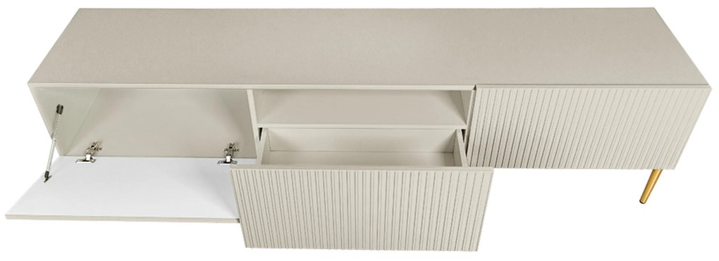 Szafka RTV Nicole 200 cm na metalowych nogach z szufladą - kaszmir / złote nóżki