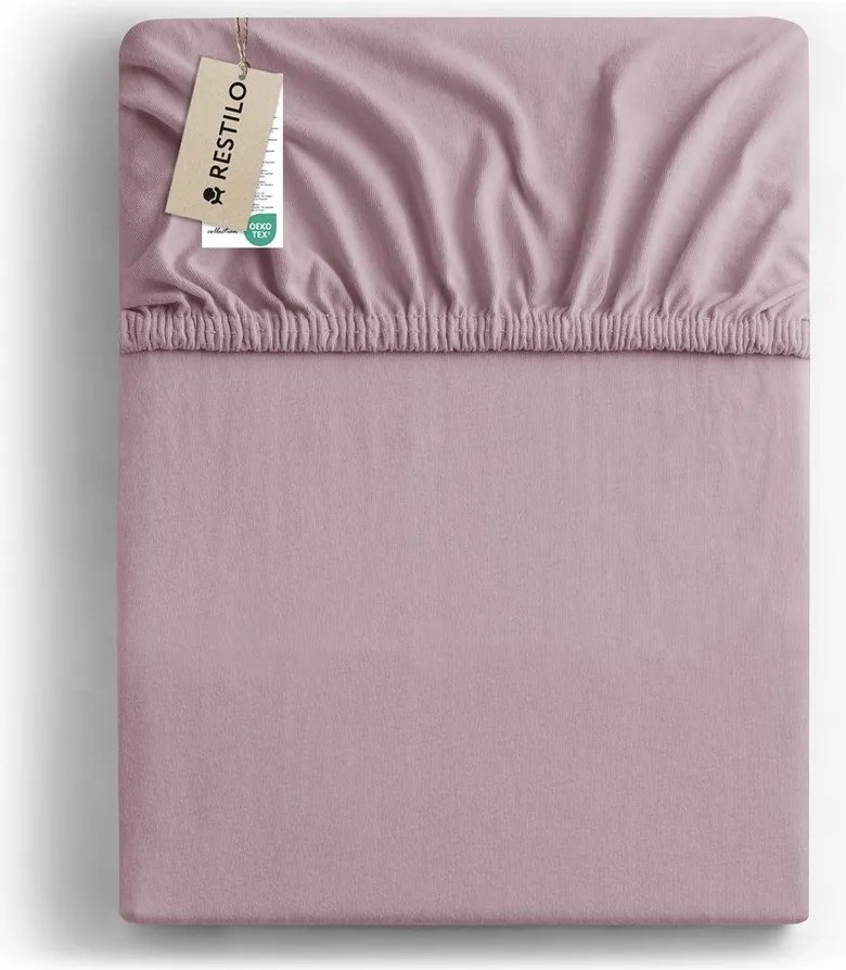 Szaroróżowe dżersejowe prześcieradło z gumką 90x200 cm Amber – Restilo