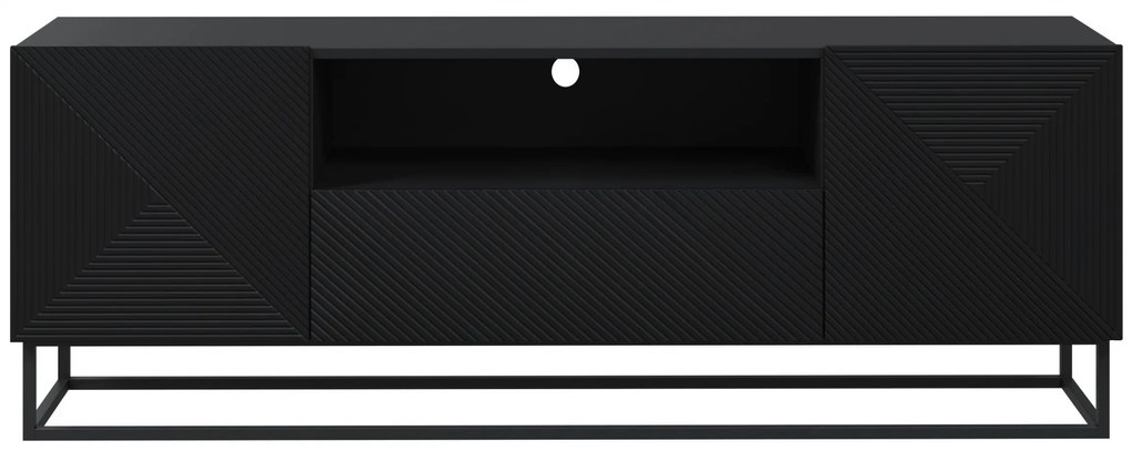 Szafka RTV Asha 167 cm z szufladą i metalowym stelażem - czarny mat