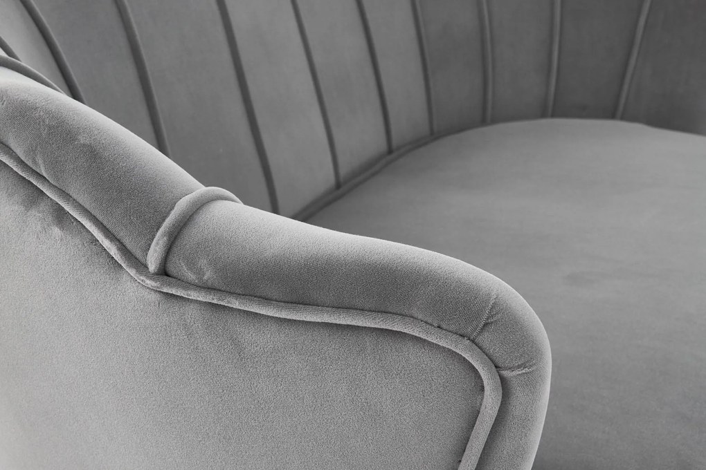 ALMA XL sofa popielaty, złoty 2-osobowa, velvet, muszla