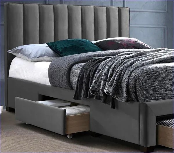 Łóżko dwuosobowe z szufladami popiel E9-K90