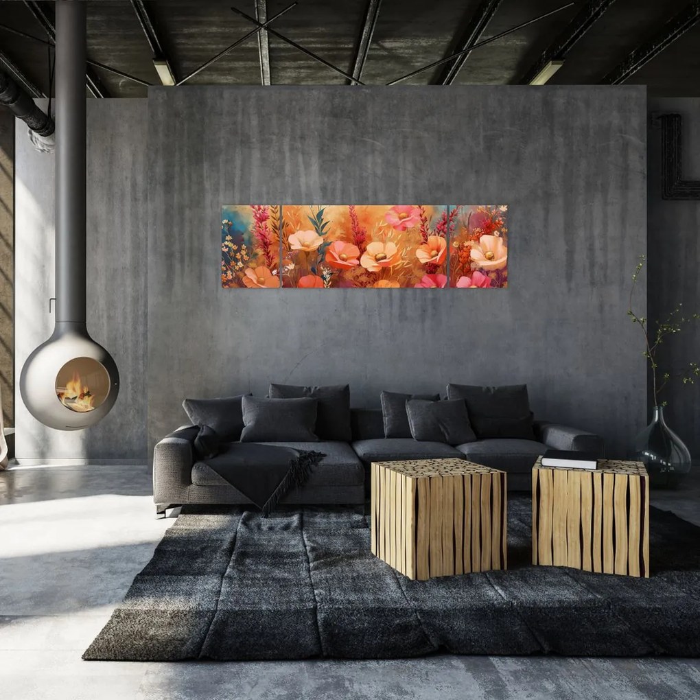 Obraz - Kwiaty łąkowe, malarstwo (170x50 cm)