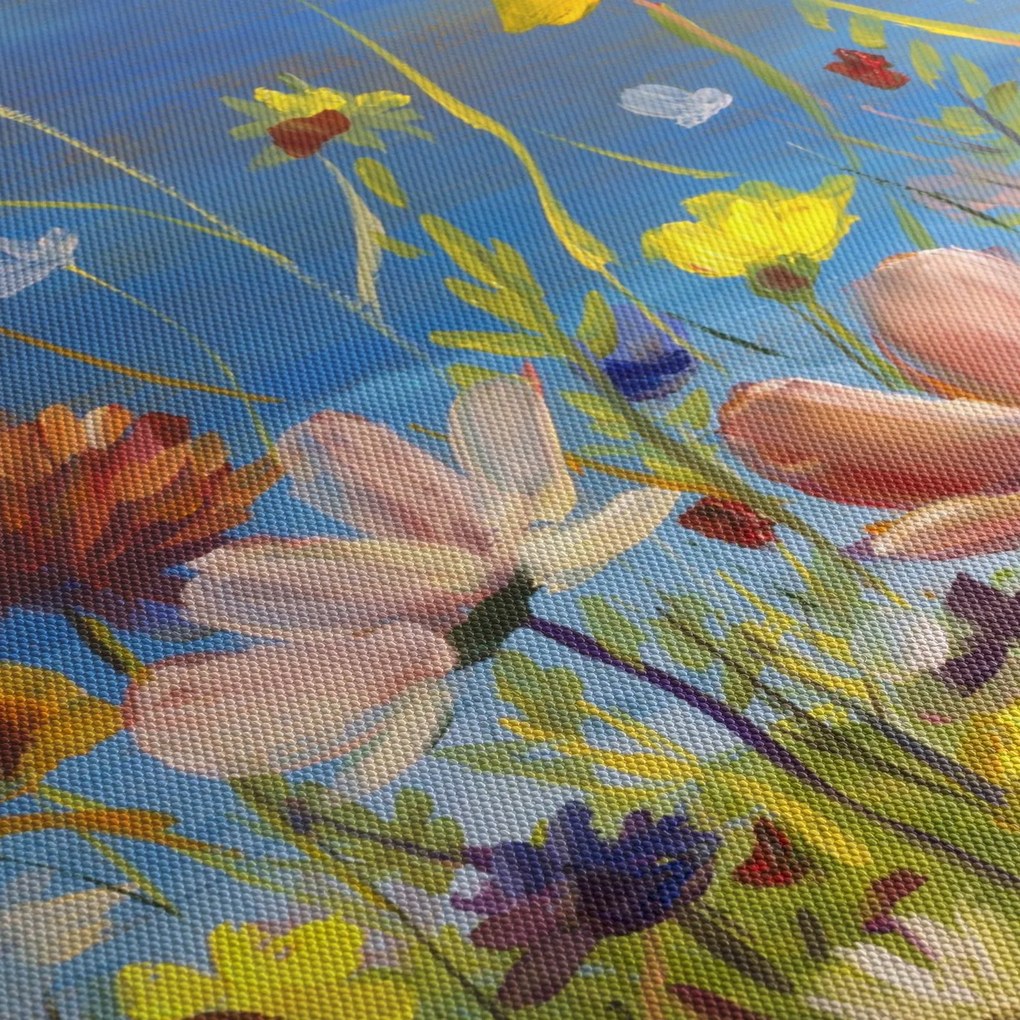 Malowany obraz kwitnącej łąki (125x70 cm)