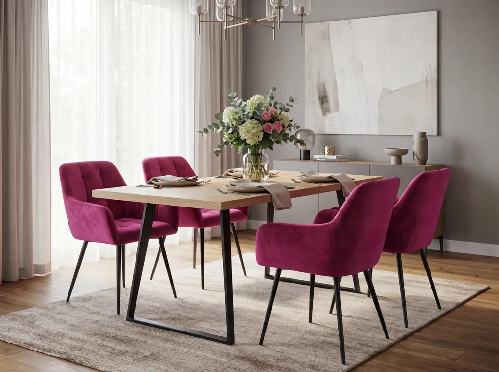 Ciemnoróżowe krzesło jadalniane LOREN VELVET z czarnymi nogami