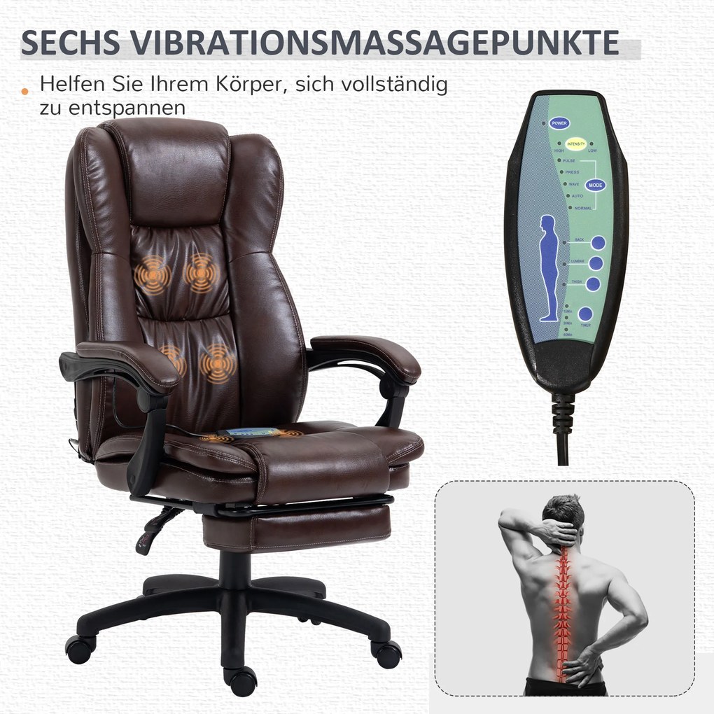 Vinsetto Fotel biurowy ergonomiczny z masażem regulowane siedzisko brązowy 68x68x119-127 cm | Aosom PL