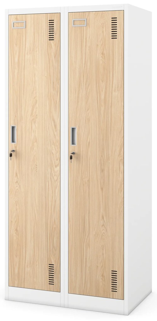 Szafka ubraniowa pracownicza czterokomorowa biała/dąb sonoma, 800x1800x500 mm: KACPER Eco Design