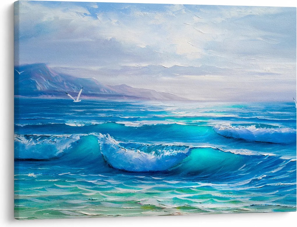 Obraz - Obraz olejny przedstawiający morze z mewami (70x50 cm)