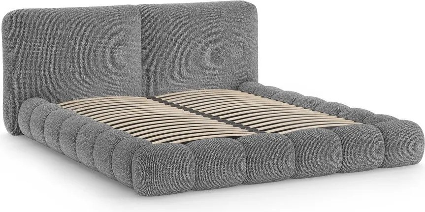 Ciemnoszare tapicerowane łóżko dwuosobowe ze schowkiem i stelażem 200x200 cm Solange – Micadoni