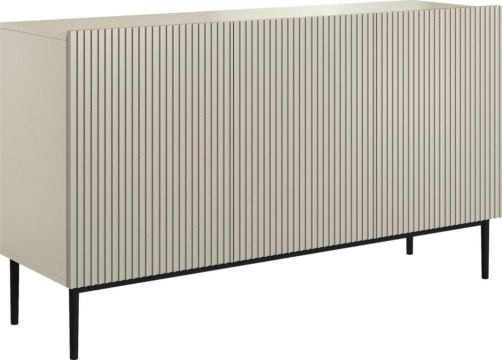 Komoda Nicole 150 cm trzydrzwiowa z ryflowanym frontem - kaszmir / czarne nóżki