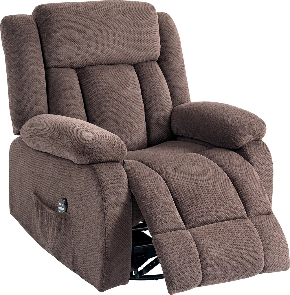 HOMCOM Fotel masujący, 8 punktów wibracyjnych, 5 trybów, ogrzewanie lędźwiowe, regulowany, obrotowy, tapicerowany fotel, brązowy