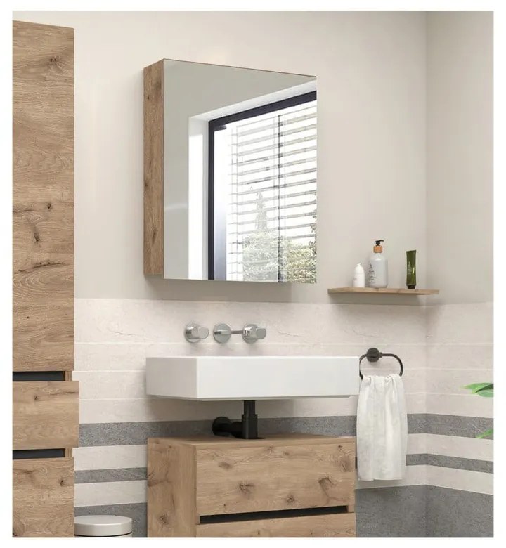 Wisząca szafka łazienkowa z lustrem w dekorze dębu 60x70 cm Wisla – Støraa