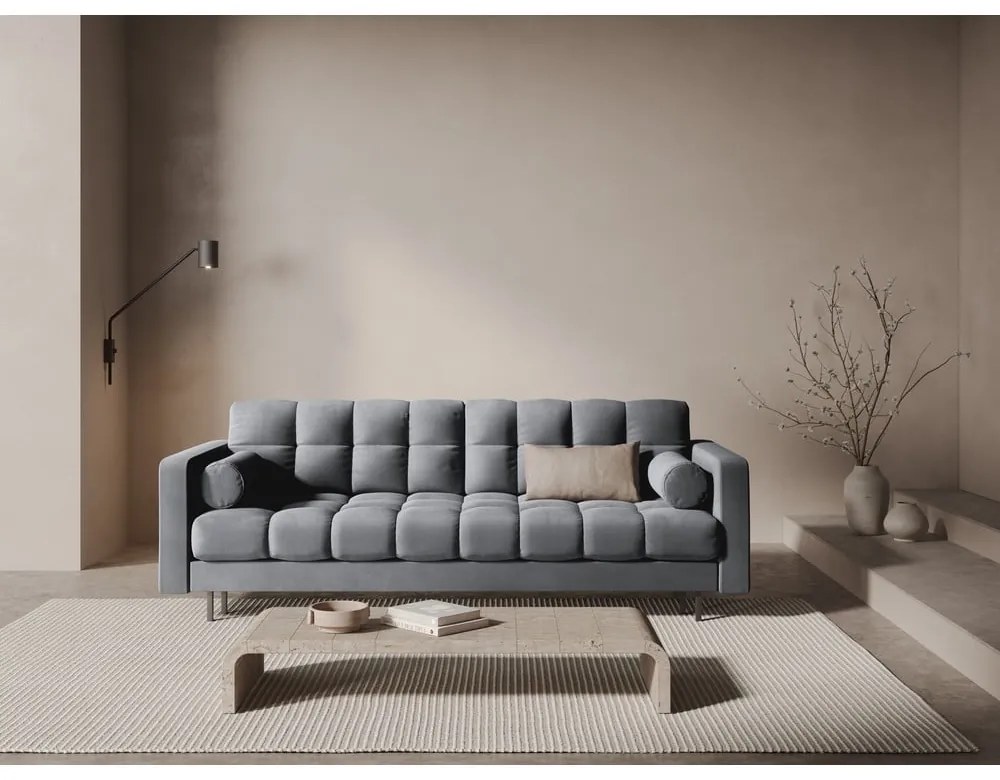 Jasnoszara aksamitna rozkładana sofa ze schowkiem 222 cm Bali – Cosmopolitan Design