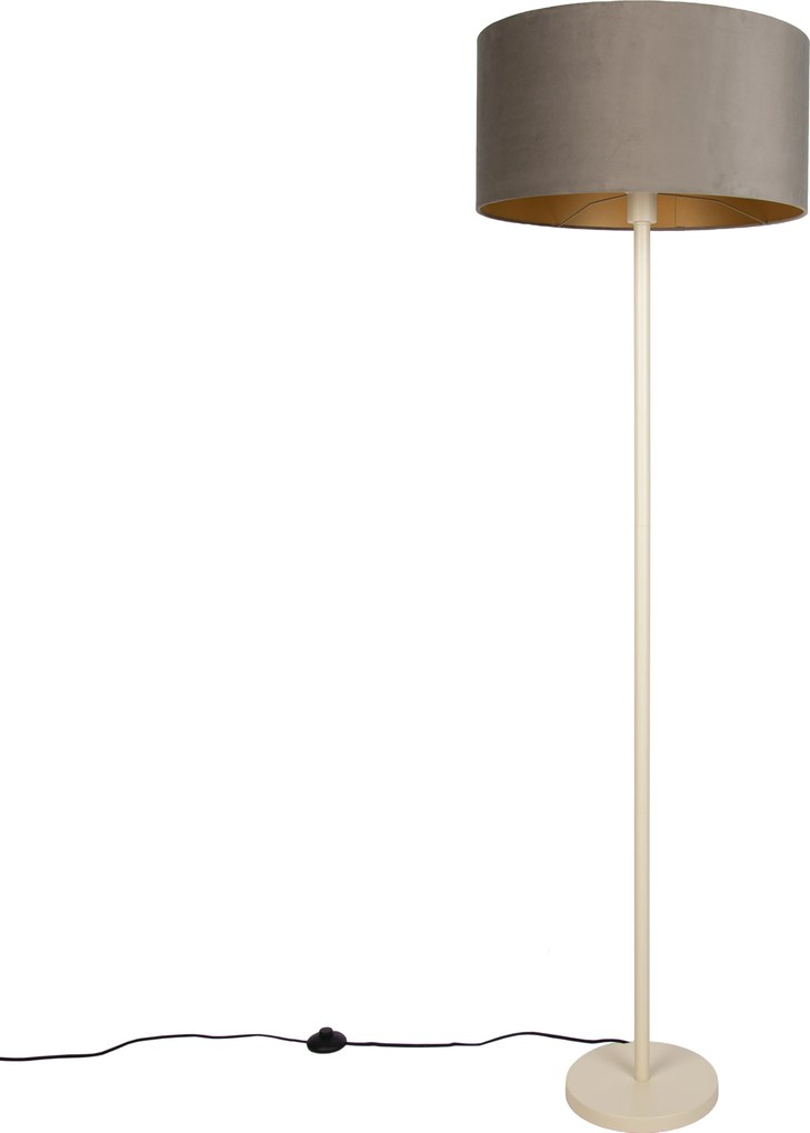 Lampa podłogowa Japandi beżowa z kloszem w kolorze taupe i złotym wnętrzem 50cm - Simplo