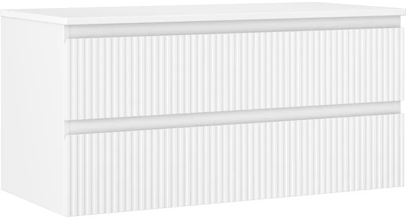 Mexen Rivel szafka łazienkowa podumywalkowa 100 cm z blatem, 2 szuflady, ryflowana , biała mat - 91A20-10047-2-BFFC01