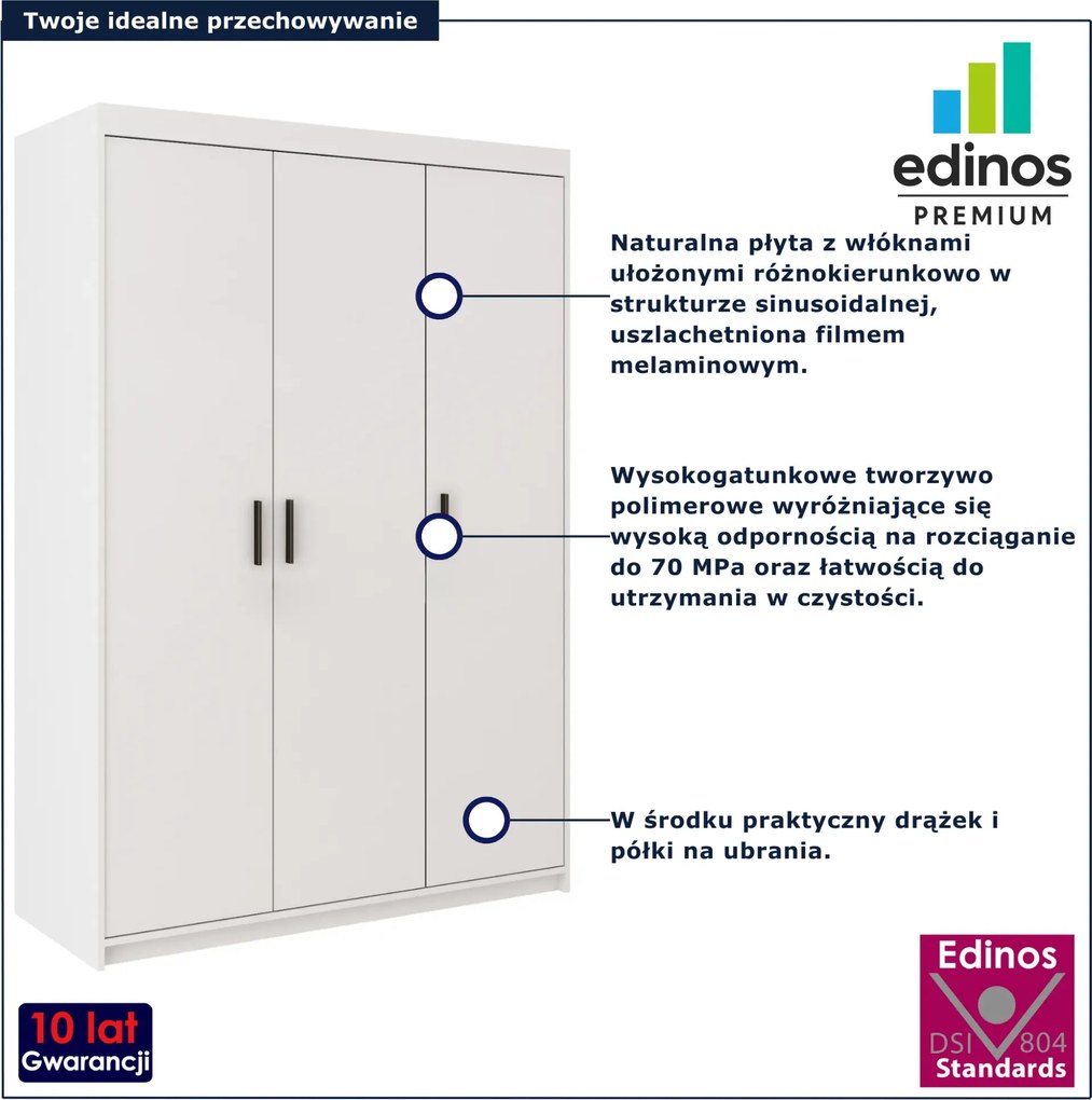 Biała trzydrzwiowa szafa garderoba do sypialni F7-F50