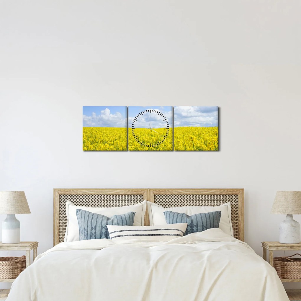 Obraz żółtego pola (z zegarem) (90x30 cm)