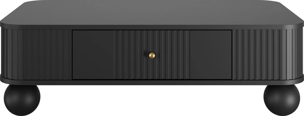 Stolik kawowy Vesper 103x60 cm z szufladą - czarny / złote uchwyty / nogi kule