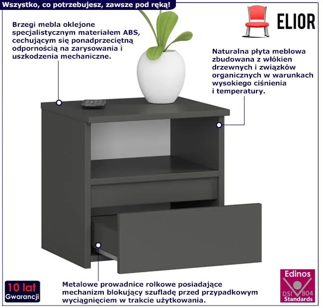 Szara szafka nocna z szufladą i półką - Morivo