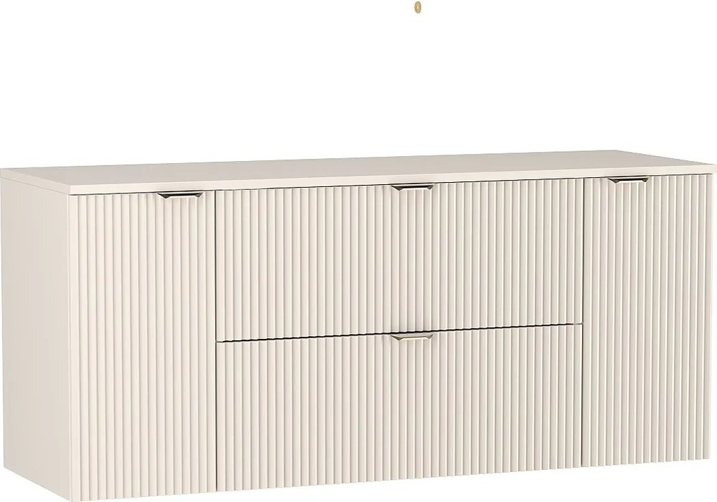 Szafka pod umywalkę WENA, z 2 drzwiami i 2 szufladami, ryflowane fronty, Willy, 140x60x47 cm, Kaszmir