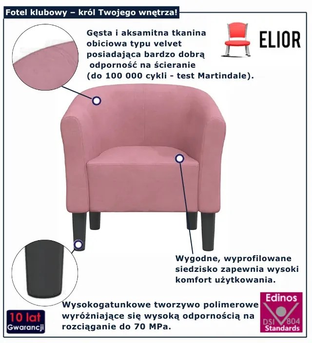 Różowy fotel tapicerowany welurowy  T3-P03