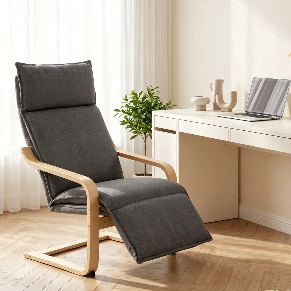 HOMCOM Fotel lounge do salonu z podnóżkiem, wygląd lnu Nowoczesny fotel bujany z funkcją kołysania Ciemnoszary | Aosom PL