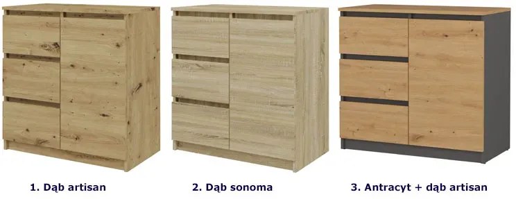 Nowoczesna Komoda Z 3 Szufladami Dąb Artisan Dolie 90X200