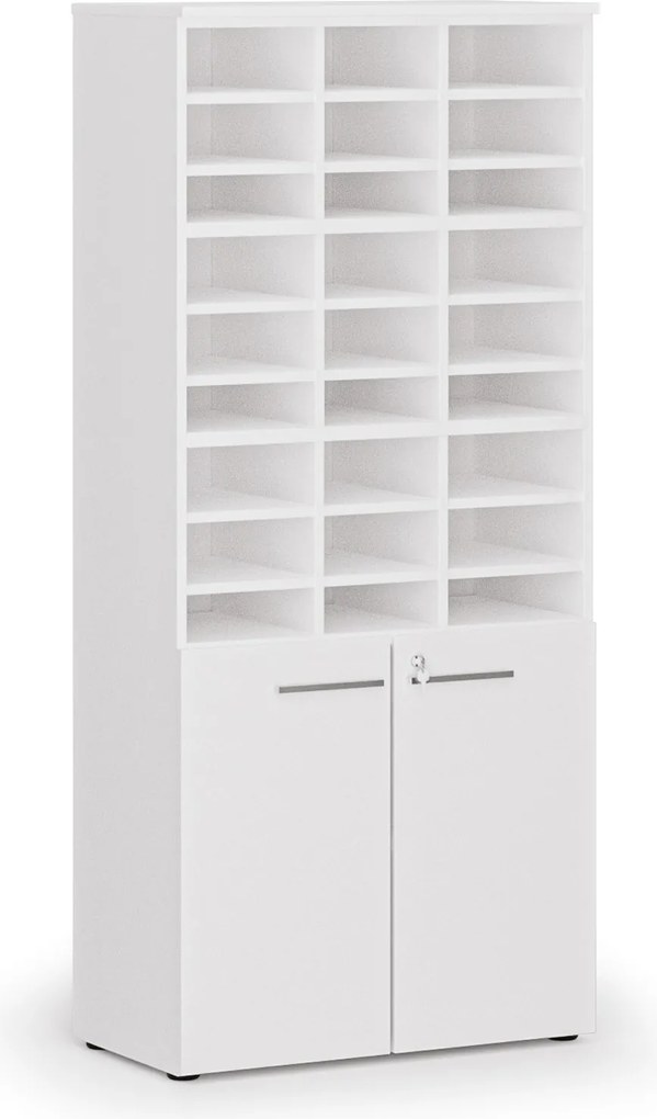 Regał sortujący PRIMO WHITE, 800 x 420 x 1781 mm, 27 przegród, biały