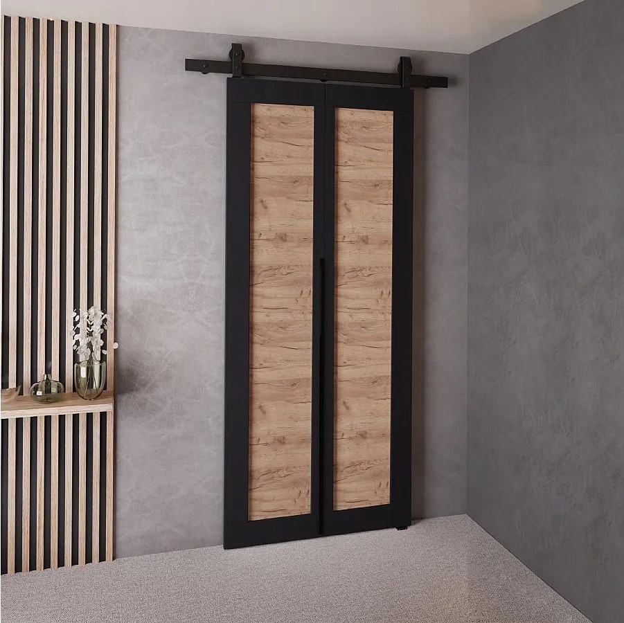 Drzwi Przesuwne QUDIO M1 Czarny + Dąb Craft Złoty 70