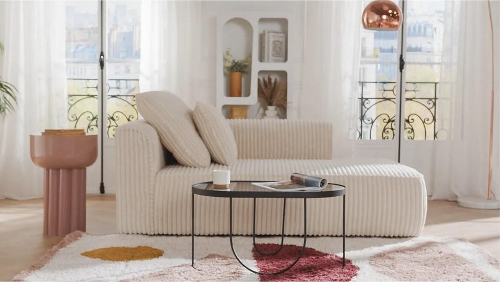 Szezlong prosty z bordowej tkaniny szenilowej PINETA