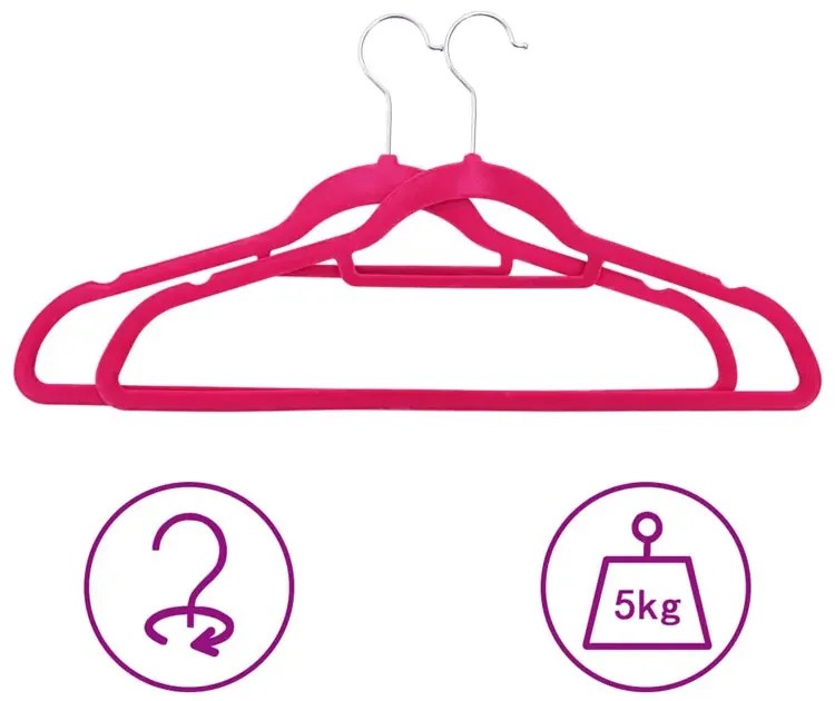 Komplet 20 szt. różowych aksamitnych wieszaków M3-R36