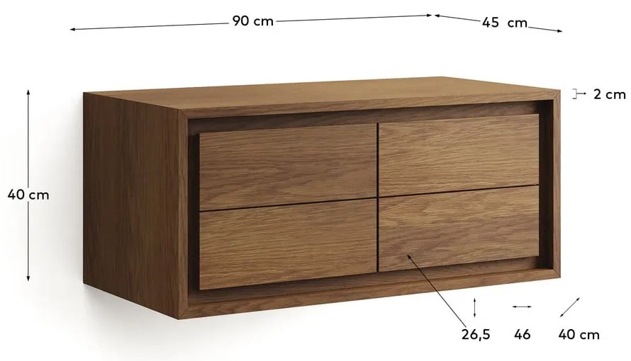 Niska wisząca szafka pod umywalkę z litego drewna tekowego 90x40 cm Kenta – Kave Home