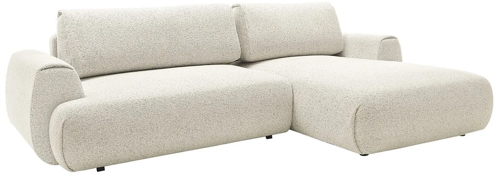 Kanapa narożna prawostronna rozkładana z beżową melanżową tapicerką - MONELIA