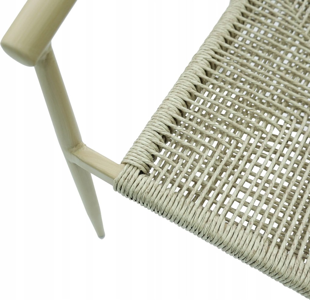 Krzesło Ogrodowe Beżowe 56x61x74,5 cm Plecione Naturalne Sznurki Nowoczesne