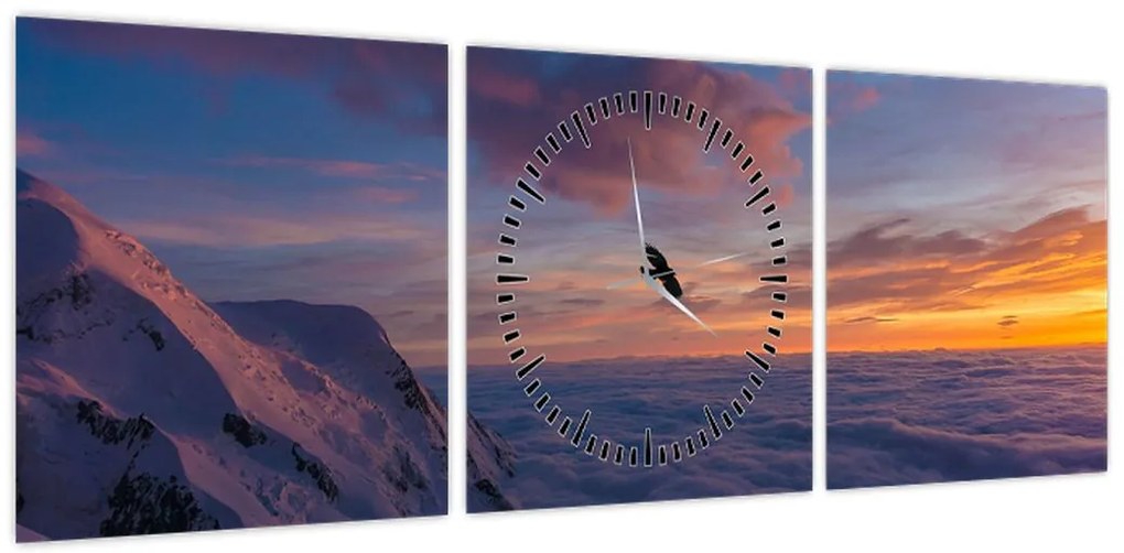 Obraz o zachodzie słońca, Mt. Blanc (z zegarem) (90x30 cm)