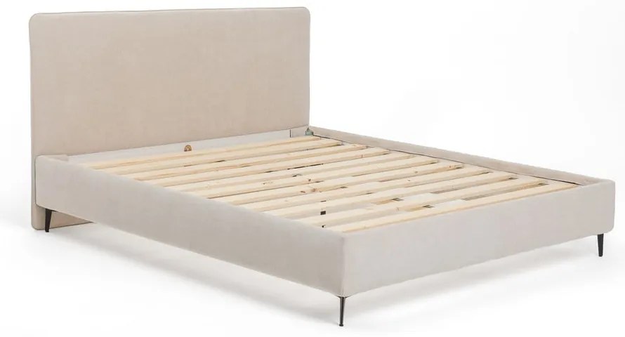 Beżowe tapicerowane łóżko dwuosobowe ze stelażem 180x200 cm Noira Slim – Bonami Selection