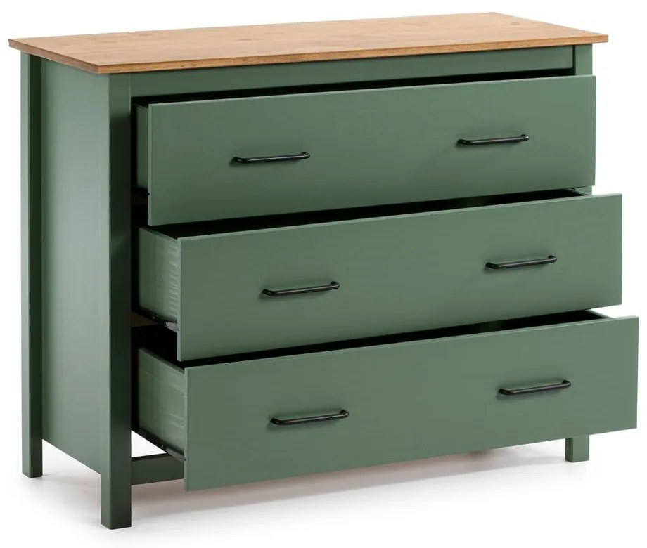 Zielono-naturalna niska komoda z litego drewna sosnowego 100x80 cm Miranda – Marckeric