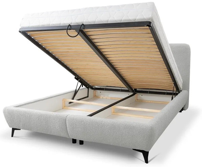 Jasnoszare tapicerowane łóżko dwuosobowe ze stelażem i schowkiem 160x200 cm Makapu – Makamii